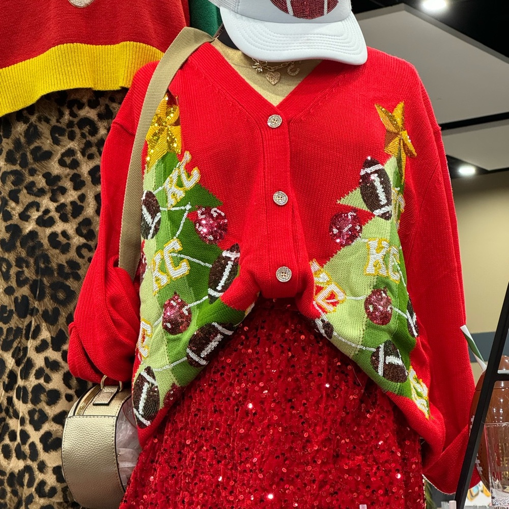 Queen of Sparkles Kansas City Chiefs Christmas Tree Cardigan